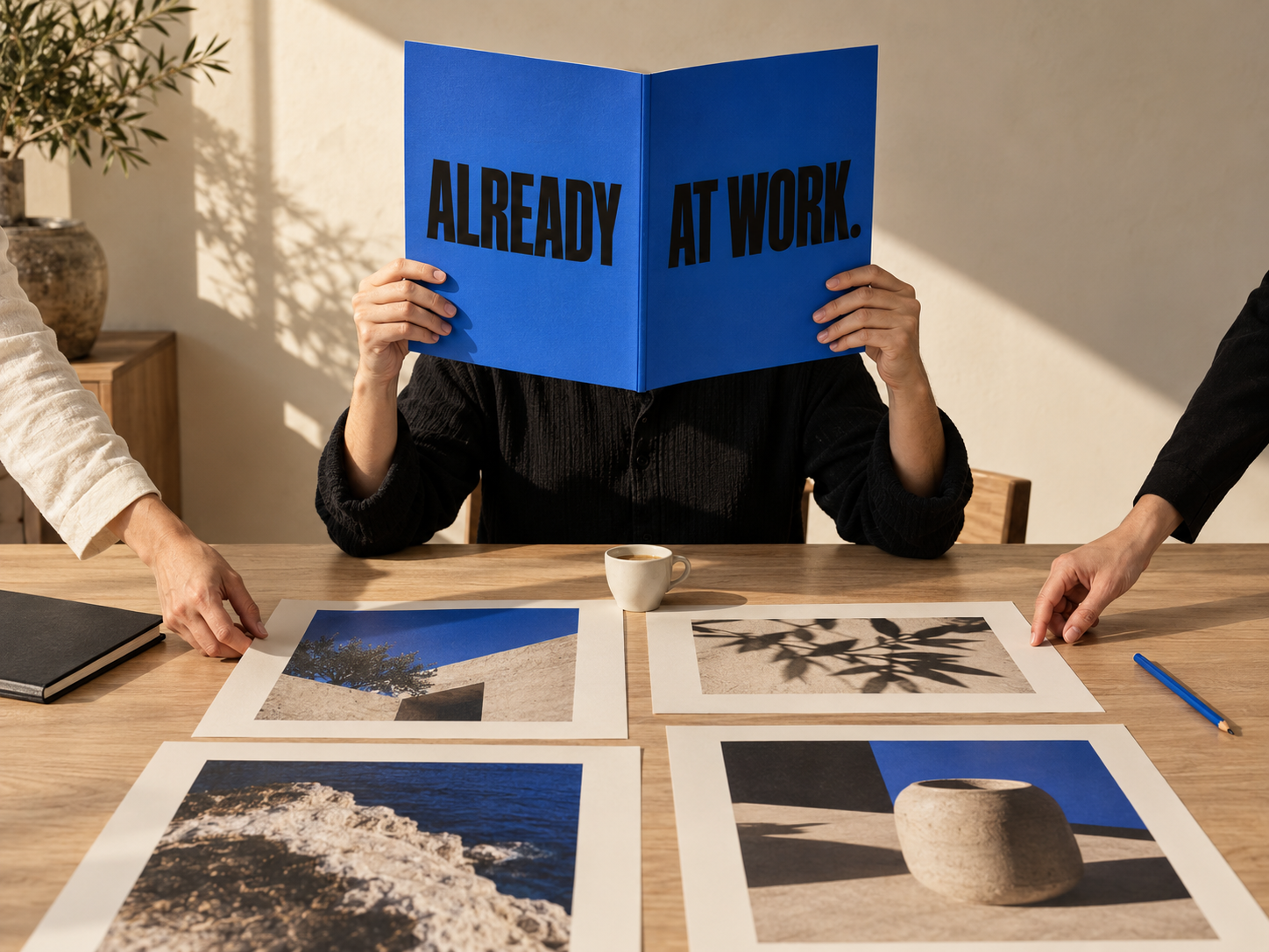 A social media team creates campaign content in a creative workspace